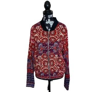 Angie Red Floral Bomber Jacket with Tassles Size M